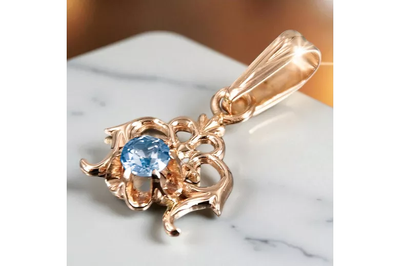 Vintage Pandantiv Aquamarine 14K a crescut aur roșu vpc004r-aq Art Deco Stil rusesc sovietic URSS