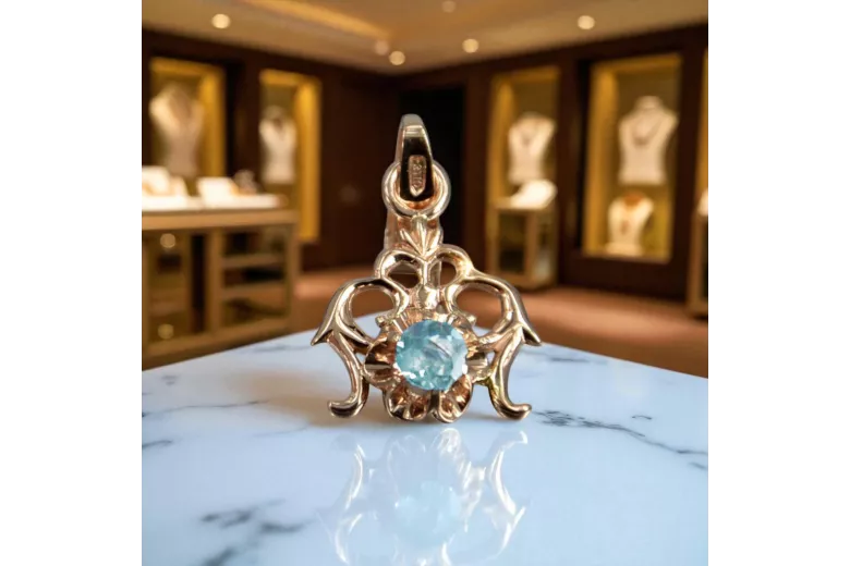 Vintage Pandantiv Aquamarine 14K a crescut aur roșu vpc004r-aq Art Deco Stil rusesc sovietic URSS