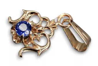 14K rose red gold Sapphire pendant vpc004r-sp Vintage style Art Deco jewelry, Soviet USSR style