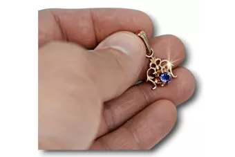 مجوهرات فينتاج قلادة Sapphire 14 كارت من الذهب الأحمر الوردي vpc004r-sp Art Deco أسلوب سوفيتي روسي اتحاد الجمهوريات السوفيتية