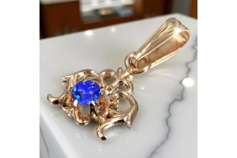 Sapphire Розовое золото 14 карат Кулон Винтаж изделия vpc004r-sp Art Deco Советский русский стиль СССР