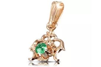 Vintažiniai papuošalai Pakabukas Emerald 14 karatų raudonas rožinis auksas vpc004r-em Art Deco SSRS sovietinis rusiškas stilius