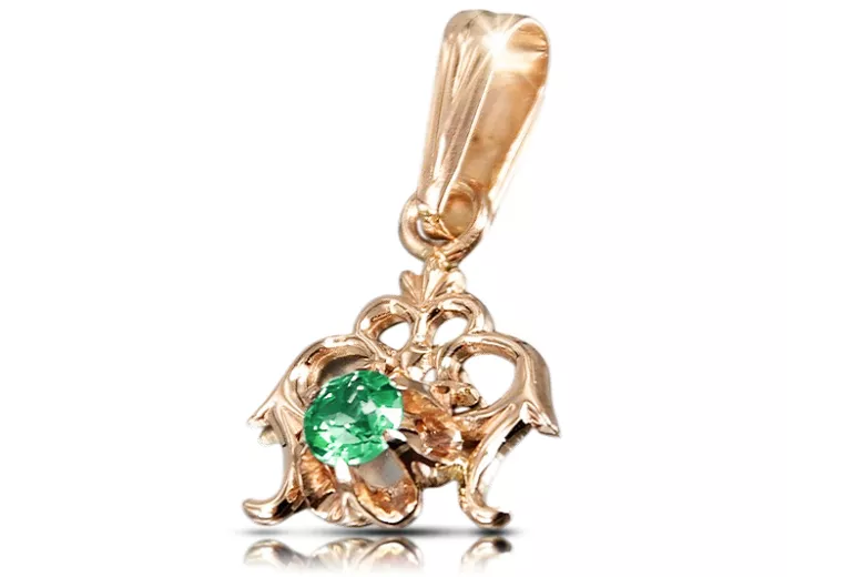 Pendentif Emerald Or rose rouge 14 carats Vintage vpc004r-em Art Deco Style URSS soviétique russe