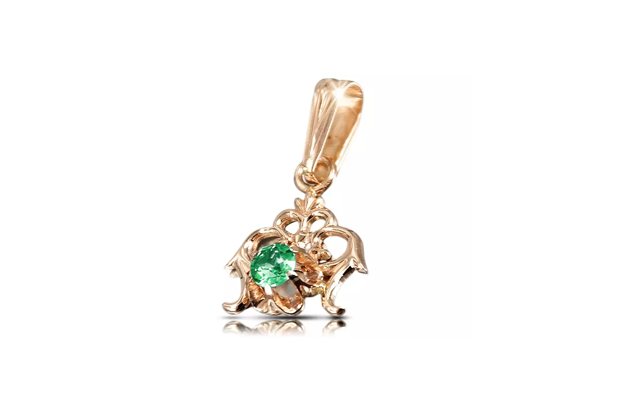Anhänger Vintage Schmuck Emerald 14 Karat Roségold vpc004r-em Art Deco UdSSR sowjetischer russischer Stil