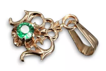 Vintažiniai papuošalai Pakabukas Emerald 14 karatų raudonas rožinis auksas vpc004r-em Art Deco SSRS sovietinis rusiškas stilius