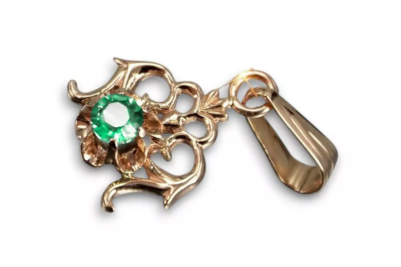 Zawieszka z różowego 14k złota z Szmaragdem vpc004r-em Klasyczny Vintage Art Deco Styl biżuterii rosyjskiej,