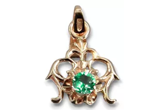 Vintažiniai papuošalai Pakabukas Emerald 14 karatų raudonas rožinis auksas vpc004r-em Art Deco SSRS sovietinis rusiškas stilius