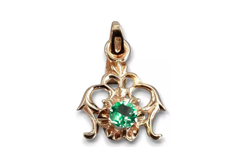 Pendentif Emerald Or rose rouge 14 carats Vintage vpc004r-em Art Deco Style URSS soviétique russe
