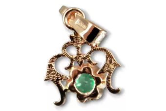Vintažiniai papuošalai Pakabukas Emerald 14 karatų raudonas rožinis auksas vpc004r-em Art Deco SSRS sovietinis rusiškas stilius