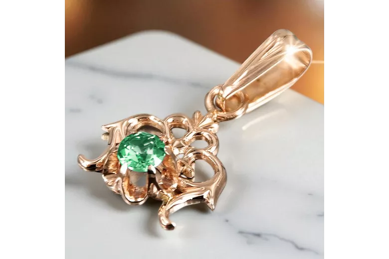Zawieszka z różowego 14k złota z Szmaragdem vpc004r-em Klasyczny Vintage Art Deco Styl biżuterii rosyjskiej,