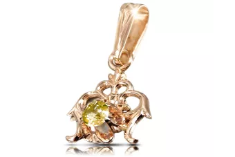 Pakabukas Yellow Peridot 14 karatų raudonas rožinis auksas Vintage vpc004r-yp Art Deco Rusiškas SSRS sovietinis stilius