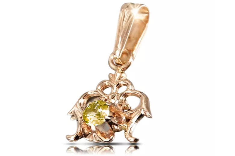 Pendentif Yellow Peridot Or rose rouge 14 carats Style vintage vpc004r-yp Art Deco Style russe URSS soviétique