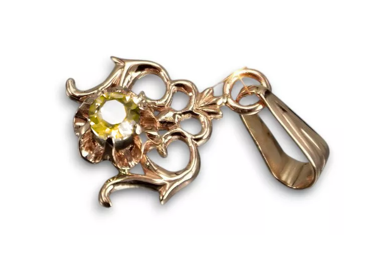 Вінтаж стиль Кулон Yellow Peridot 14К рожеве червоне золото vpc004r-yp Art Deco Російський стиль СРСР, радянський