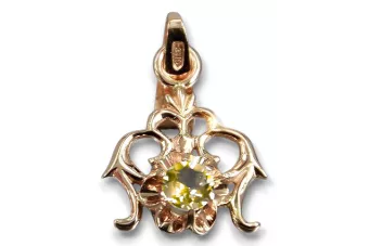 Pakabukas Yellow Peridot 14 karatų raudonas rožinis auksas Vintage vpc004r-yp Art Deco Rusiškas SSRS sovietinis stilius