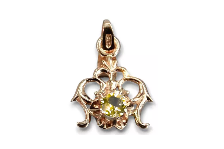 Vintage craft Pendant Yellow Peridot čtrnásťkaraté ružové zlato vpc004r-yp Art Deco
