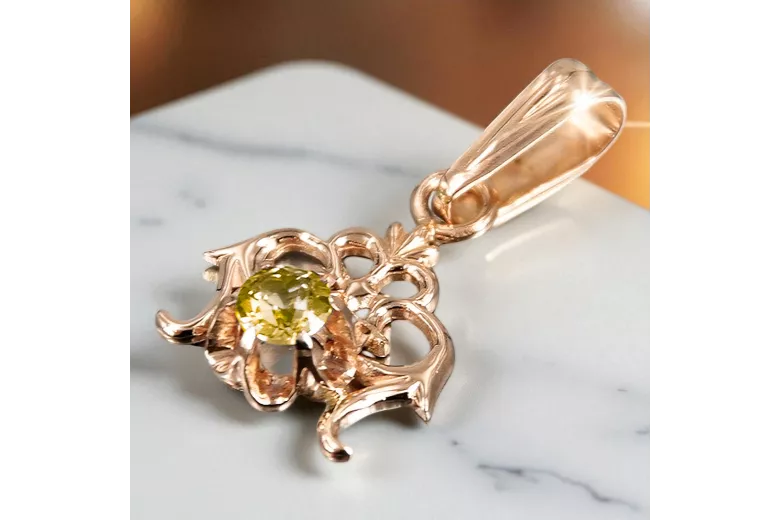 Vintage craft Pendant Yellow Peridot čtrnáctinová růžová zlata vpc004r-yp Art Deco