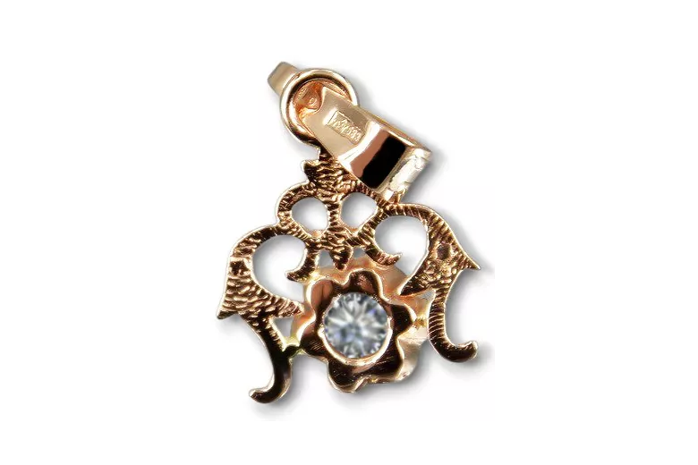 Pandantiv Zircon 14K a crescut aur roșu Vintage bijuterii vpc004r-zi Art Deco Stil de bijuterii rusești sovietice URSS