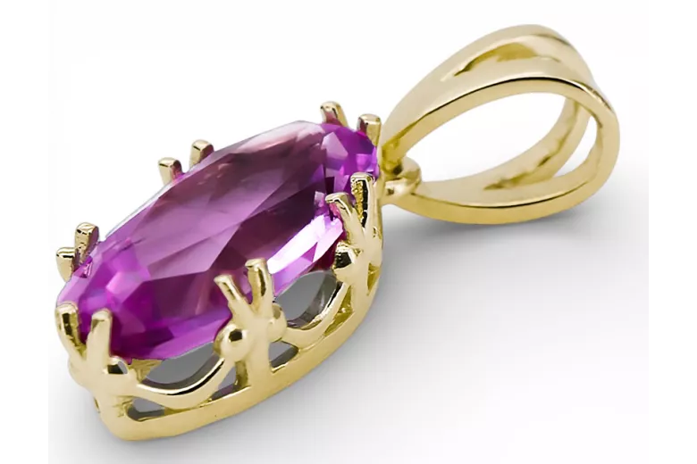 Pendentif Bijoux vintage Amethyst Or jaune 14 carats vpc019y-am Art Deco Style Art Déco soviétique