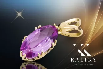 Zawieszka z żółtego 14k złota z Ametystem vpc019y-am Vintage Art Deco Sowiecki Rosyjski ZSRR styl