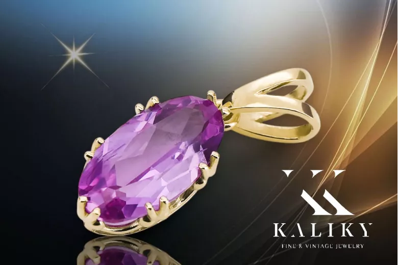 Amethyst 14К жовте золото Кулон Вінтаж vpc019y-am Art Deco Радянський вінтажний стиль прикрас Ар-деко
