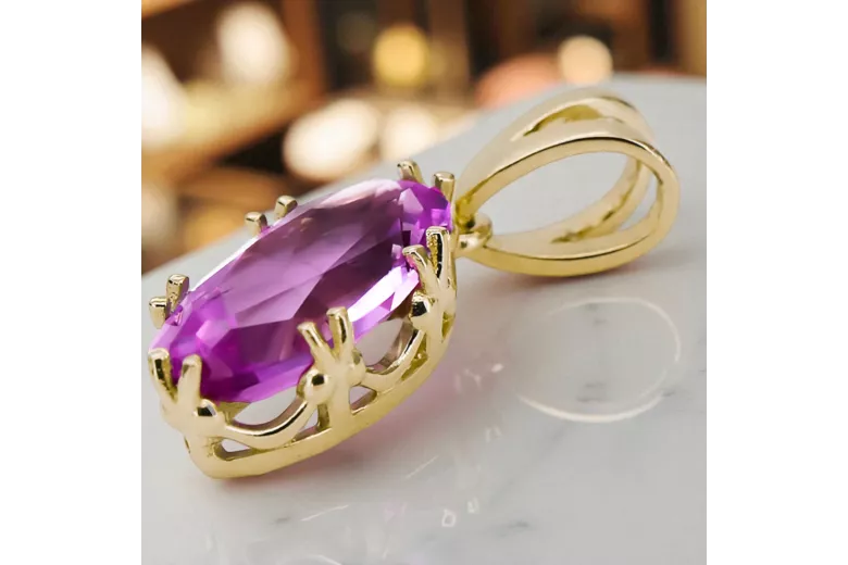 قلادة Amethyst 14 كارت من الذهب الأصفر أسلوب فينتاج vpc019y-am Art Deco أسلوب فينتاج آرت ديكو سوفيتي
