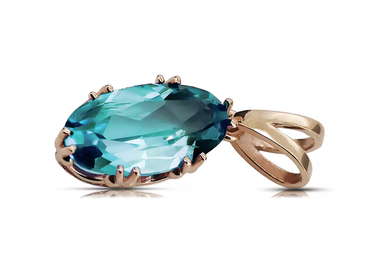 Pendant Aquamarine Original Vintage 14K Rose Gold Vintage Jewlery vpc019r