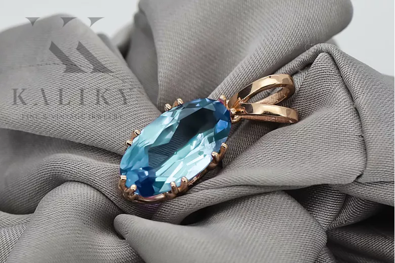 Оригинално ретро 14k розово злато Аквамарин Висулка Винтидж стил vpc019r
