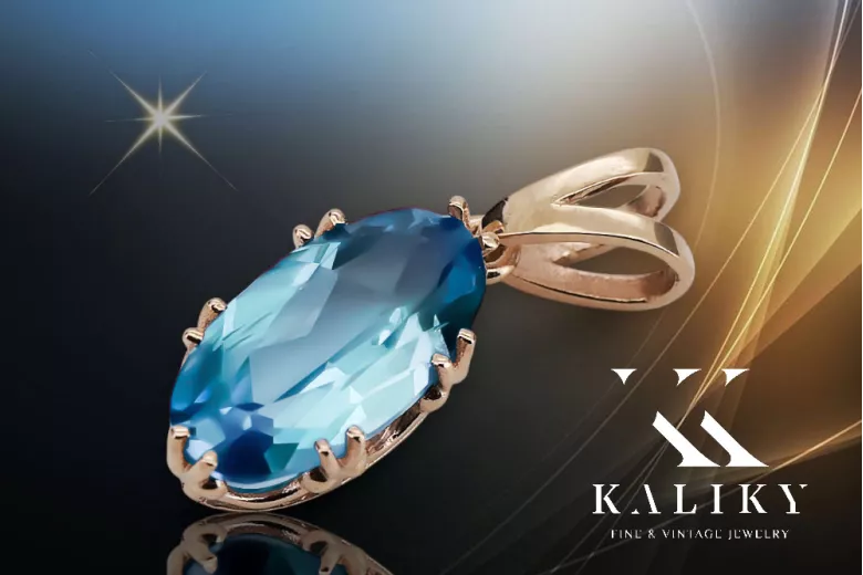 Pendant Aquamarine Original Vintage 14K Rose Gold Vintage Jewlery vpc019r