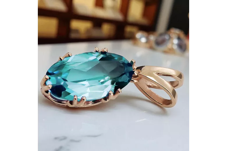 Prívesok Vintage Aquamarine štýl Originálny vintage 14K Produkt s ružovým zlatom vpc019