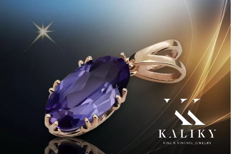 Висулка Винтидж стил Александрит Оригинално ретро 14k розово злато vpc019r