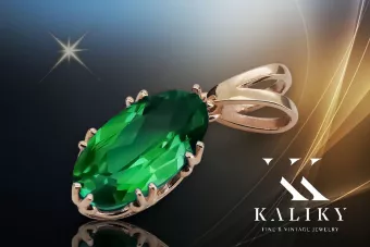 Szmaragd Originalus 14k rožinio aukso vintage Pakabukas Vintažiniai papuošalai vpc019r