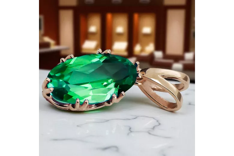 Emerald Original Vintage 14K Rose Gold Pendant Vintage vpc019r