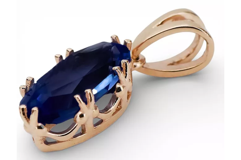 Оригинално ретро 14k розово злато Сапфир Висулка Винтидж крафт vpc019r