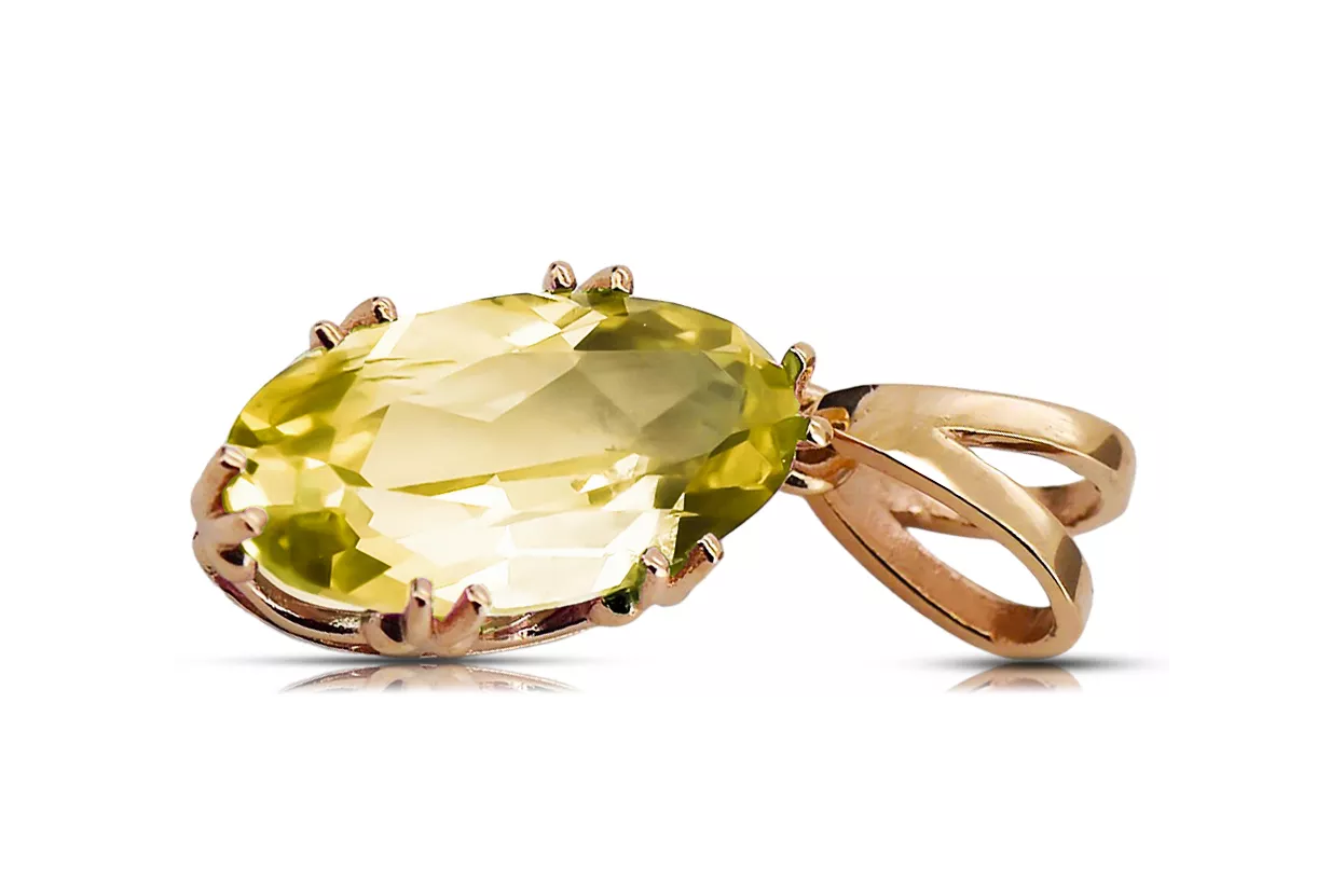Peridot galben Original vintage din aur roz de 14k Pandantiv Vintage vpc019r