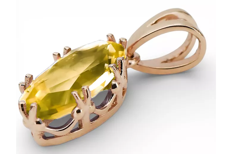 Жълт перидот Оригинално ретро 14k розово злато Висулка Винтидж vpc019r