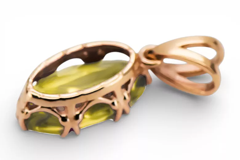 Pakabukas Vintažinis stilius Geltonasis peridotas Originalus 14k rožinio aukso vintage vpc019r