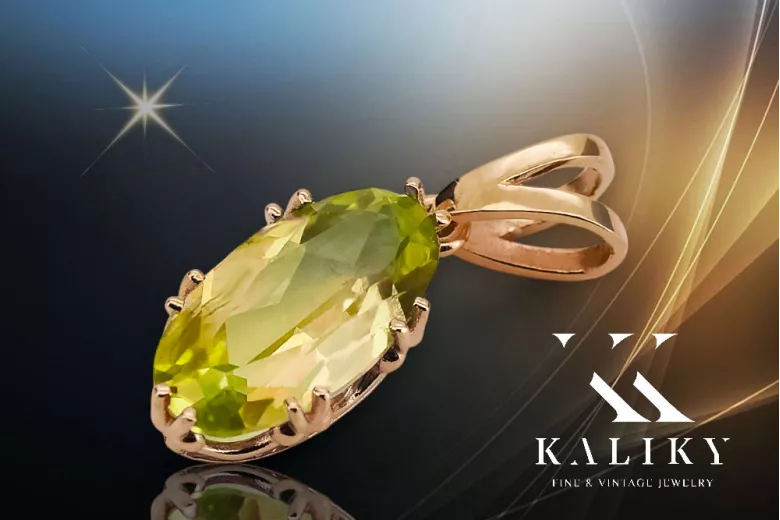 Anhänger Vintage Stil Gelber Peridot Originales Vintage-Roségold aus 14 Karat vpc019r