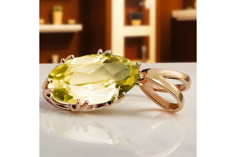 Peridot galben Original vintage din aur roz de 14k Pandantiv Vintage vpc019r