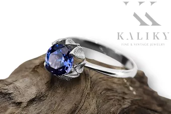 Argent sterling 925 Sapphire Anneau Style vintage vrc051s-sp Art Deco Bijoux Art Déco russes, style URSS