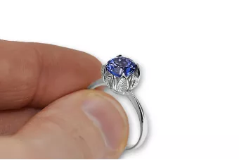 Sterling silver 925 Sapphire ring vrc051s-sp Vintage style Art Deco USSR Soviet Russian style