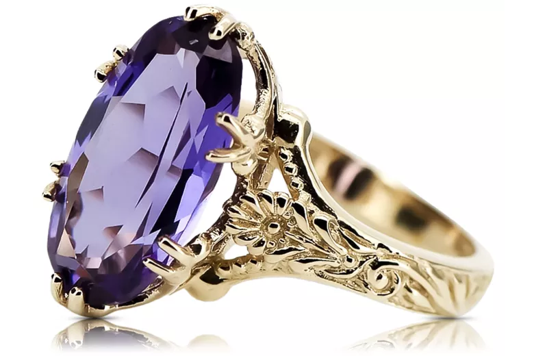 Yellow 8k gold Alexandrite ring vrc084x-ax Vintage Art Deco Soviet Russian USSR style