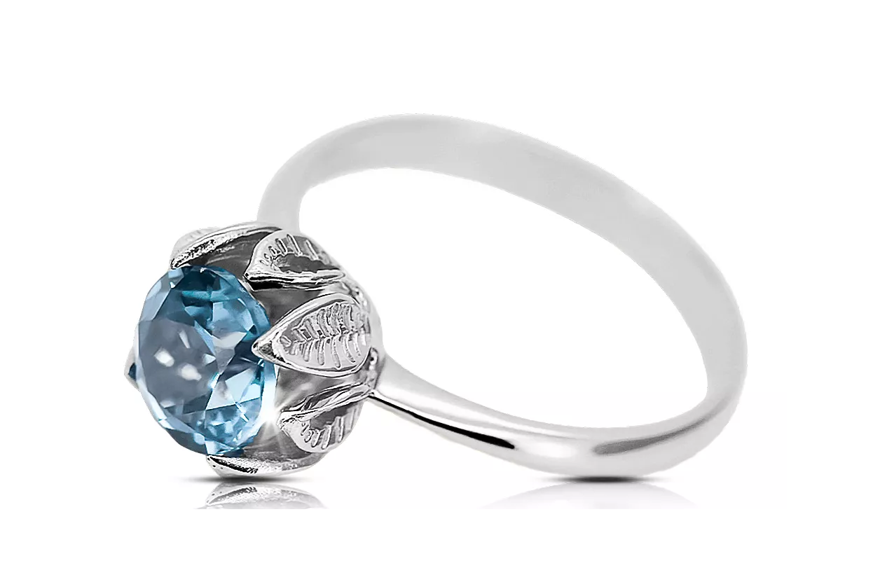 925 sidabras Aquamarine Žiedas Vintažiniai amatai vrc051s-aq Art Deco SSRS sovietinis rusiškas stilius