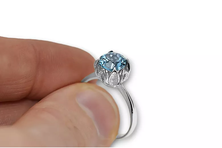 Aquamarine 925 Spol_Latn Ring Vintage vrc051s-aq Art Deco