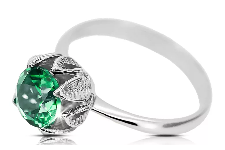 Ring Emerald Sterling Silber 925 Vintage Handwerk vrc051s-em Art Deco Russischer UdSSR sowjetischer Stil