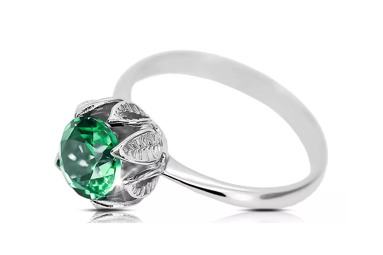 Стерлингово сребро 925 Emerald Пръстен Винтидж vrc051s-em Art Deco Руски стил СССР, съветски