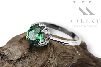 Žiedas Vintažiniai amatai Emerald 925 sidabras vrc051s-em Art Deco Rusiškas SSRS sovietinis stilius