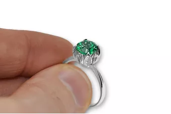 Pierścionek z 925 Srebro z Szmaragdem vrc051s-em Vintage Art Deco Biżuteria z epoki ZSRR, styl rosyjski