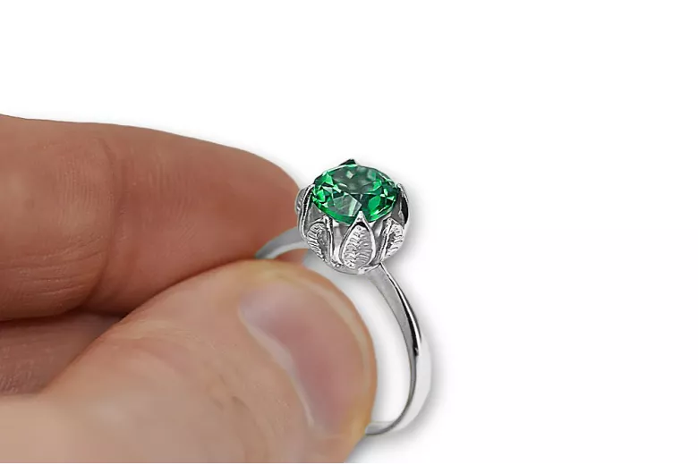 Sterling silver 925 Emerald ring vrc051s-em Vintage Art Deco USSR jewelry, Russian style