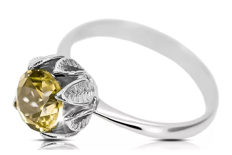 Yellow Peridot Lira sterlină de argint 925 Inel Vintage bijuterii vrc051s-yp Art Deco Stil de bijuterii rusești sovietice URSS