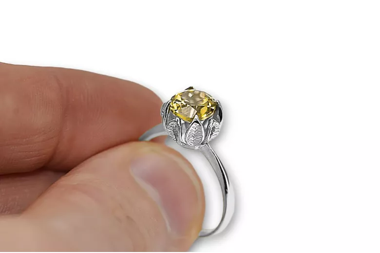 Sterling silver 925 Yellow Peridot ring vrc051s-yp Vintage style Art Deco Soviet era Russian jewelry style